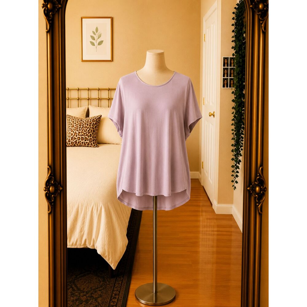 Adrienne Vittadini Orchid Blouse XL Scoop Neck High Low Top Athleisure